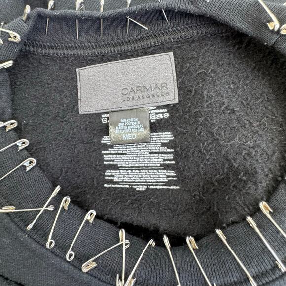 Carmar Los Angeles Distressed Safety Pin Cropped Sweatshirt Black Sz M Edgy Y2K - Picture 5 of 6